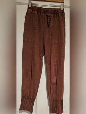 Free People Men's Washed Brown Drawstring Joggers